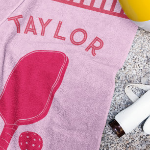Toalha De Praia Listras Vermelhas e Rosas Pickleball Personalizado