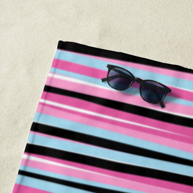 Toalha De Praia Listras Verticais Rosa e Preta (In Situ)