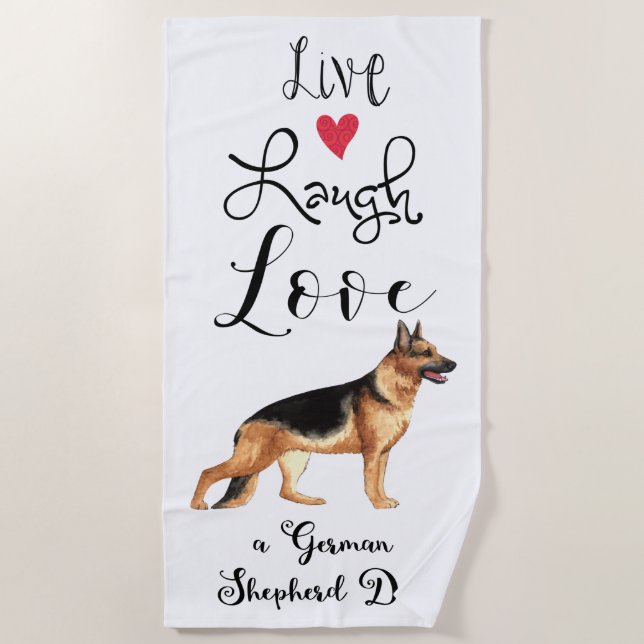 Toalha De Praia Live Laugh Love a German shepherd (Frente)