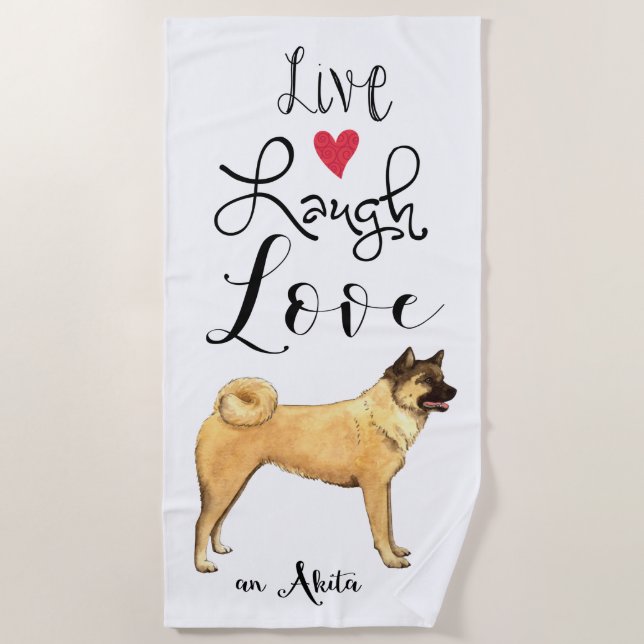 Toalha De Praia Live Laugh Love Akita (Frente)