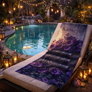 Toalha De Praia Livro Gótico Roxo Floral