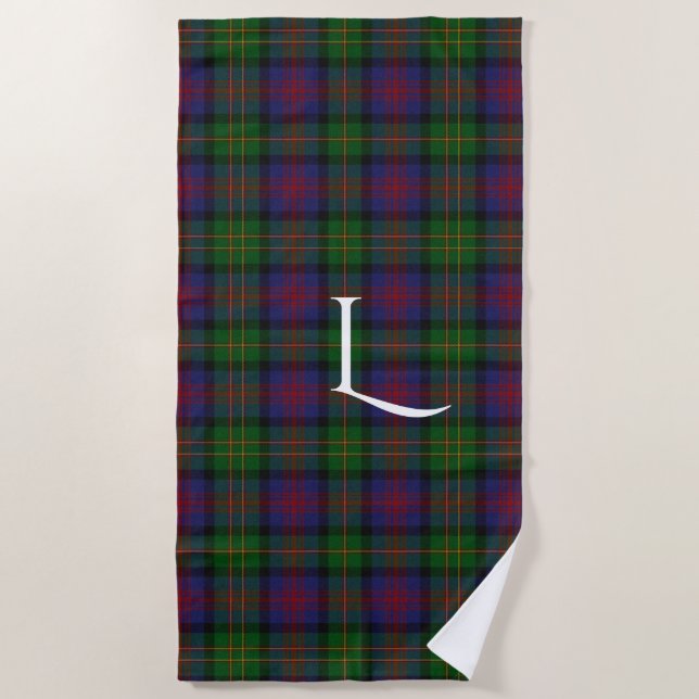 Toalha De Praia Logan Clan Tartan Xadrez Monograma Beach Towel (Frente)
