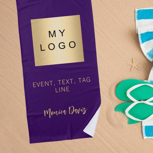 Toalha De Praia Logotipo comercial de assinatura de nome roxo (Criador carregado)