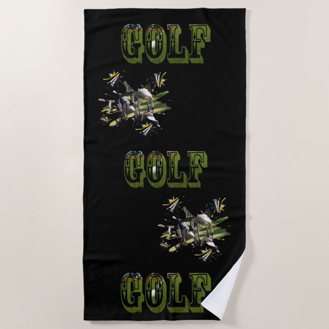 Toalha De Praia Logótipo da Imagem de Golfe Dimensional Verde, (Frente)