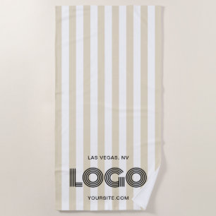 Toalha De Praia Logotipo de faixa clássica bege e branco