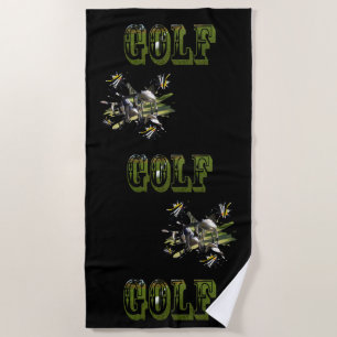 Toalha De Praia Logotipo de Golfe Dimensional Verde,
