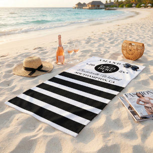 Toalha De Praia Logotipo Minimalista Preto e Branco para Fim de Se