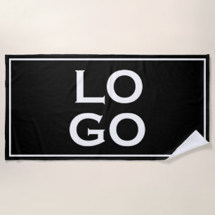 Toalha De Praia Logotipo Personalizado com Moldura em Preto