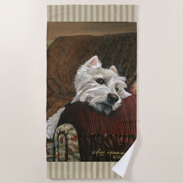 Toalha De Praia Lounging Westie em Sofa (Frente)