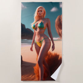 Toalha De Praia Loura linda garota posando Beach Towel