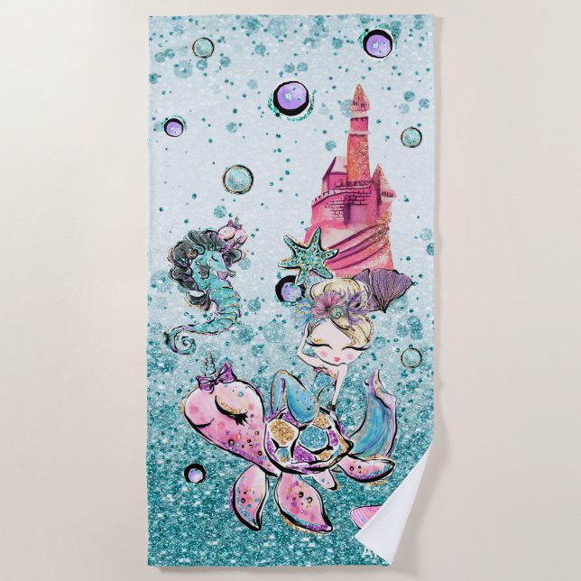 Toalha De Praia *~* Loura Loura Loura Sereia do Mar de Mermaid  (Frente)