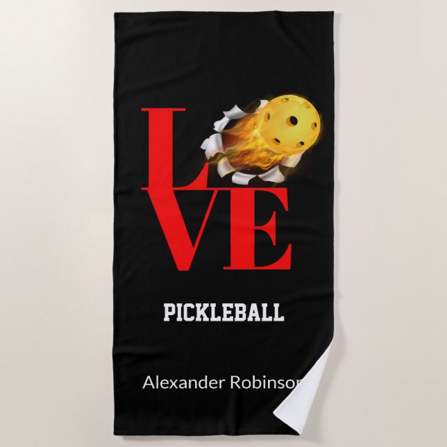 Toalha De Praia Love Pickleball Personated Sports  (Frente)