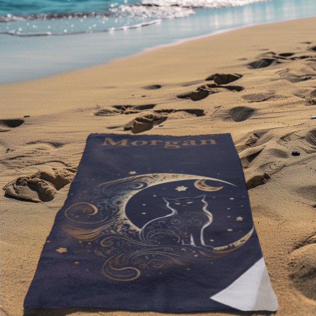 Toalha De Praia Lua Gata Mística - Presente Celestial Personalizad (Criador carregado)