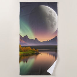 Toalha De Praia Lua sobre Paisagem Montanha