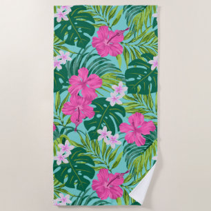 Toalha De Praia Luna Hibiscus Garden Havaiana - Rosa e Turq