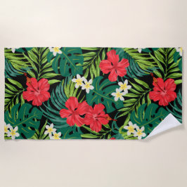 Toalha De Praia Luna Hibiscus Garden Havaiana - Vermelho e Negro