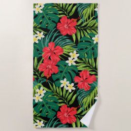 Toalha De Praia Luna Hibiscus Garden Havaiana - Vermelho e Negro