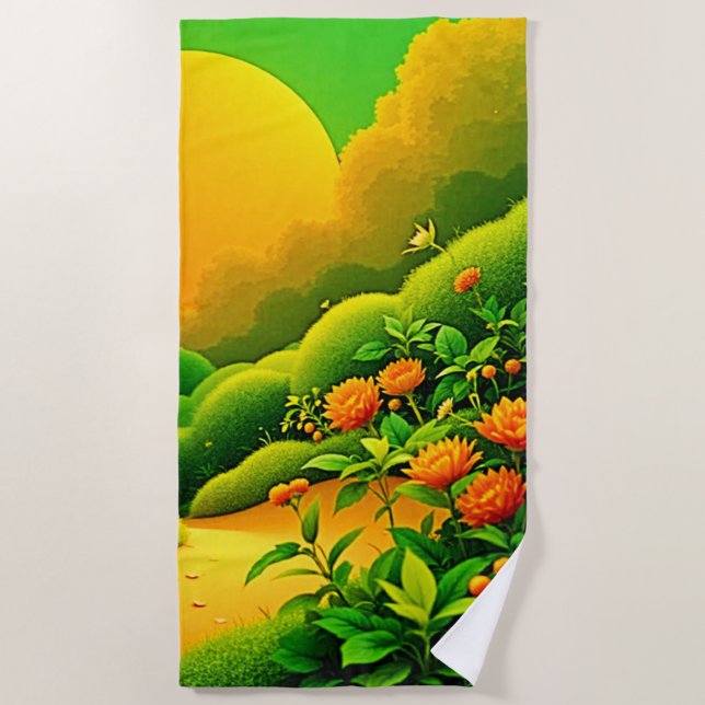 Toalha De Praia Lush Orange Garden Art (Frente)