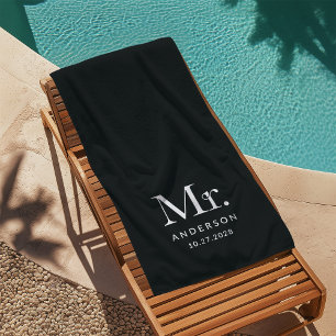 Toalha De Praia Luxe Elegance Black Senhor e Data de Casamento
