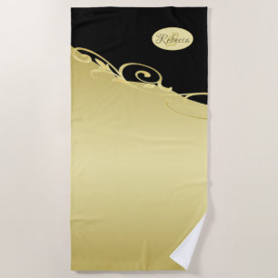 Toalha De Praia Luxo decorativo dourado em Monograma dourado e pre