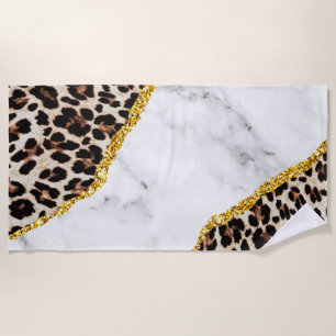 Toalha De Praia Luxo Leopardo Marble Stone Glitter