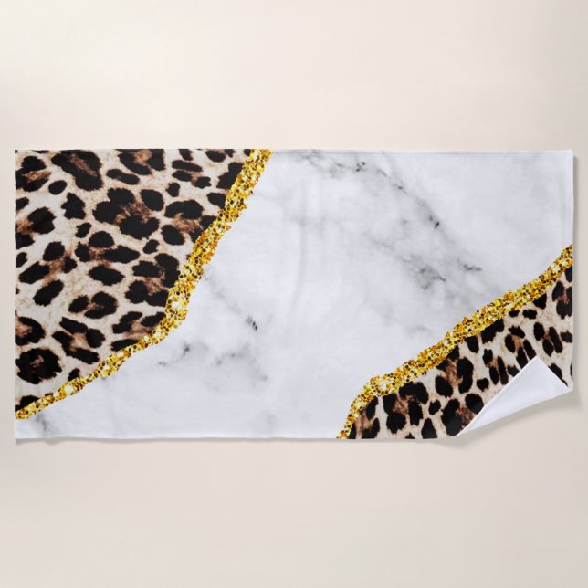 Toalha De Praia Luxo Leopardo Marble Stone Glitter (Frente)
