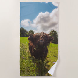 Toalha De Praia Luz verde do campo verde da vaca em lata negra