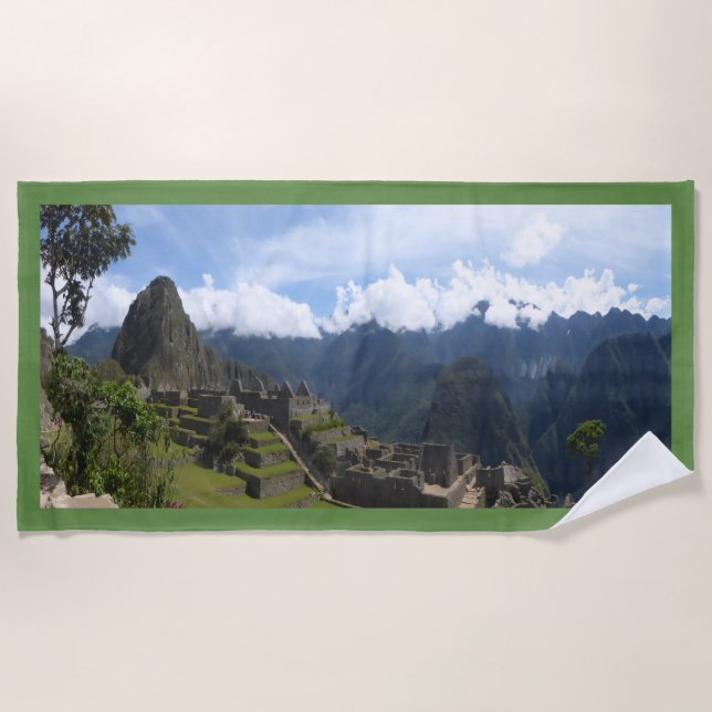 Toalha De Praia Machu Picchu Peru, fronteira verde Beach Towel (Frente)