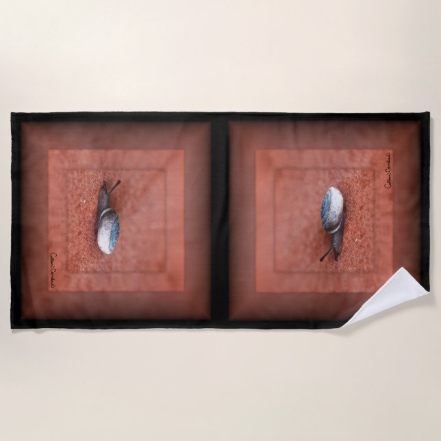 Toalha De Praia Macro Photograph of Snail on Terracotta (Frente)