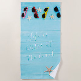 Toalha De Praia Madeira turquesa personalizada com óculos de sol v