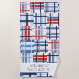 Toalha de praia Madras Vermelha, Branca e Azul com