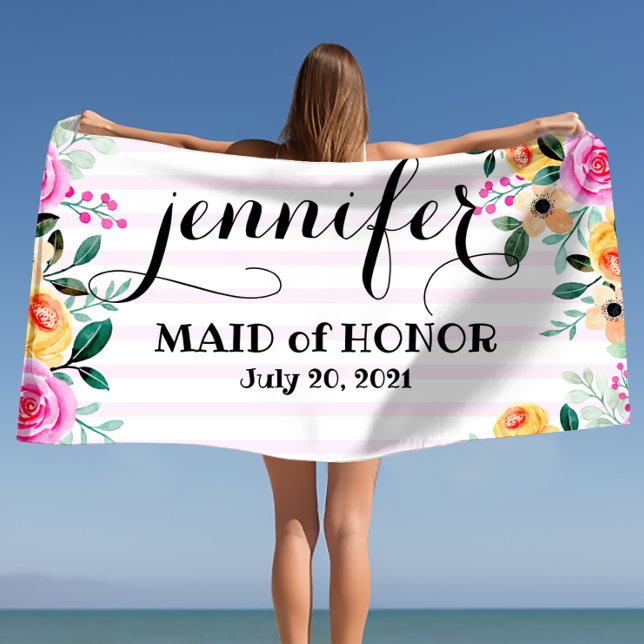 Toalha De Praia Madrinha de casamento Bachelorette Personalizada P (Maid of Honor Bachelorette Personalized Beach Tow Beach Towel)