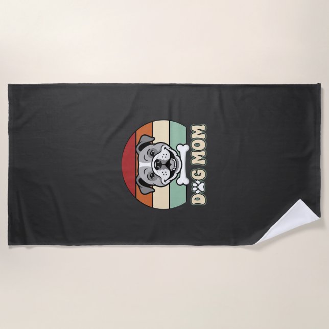 Toalha De Praia Mãe de Cachorro Retro Bulldog Vector (Frente)