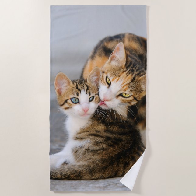 Toalha De Praia Mãe Gato Adora Fofo De Bebê Gatinho Foto De Animai (Frente)