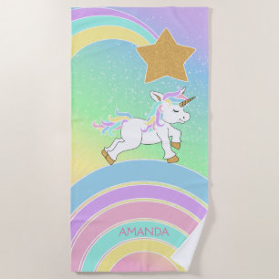 Toalha De Praia Magia do Unicórnio 🦄 Arco-Íris