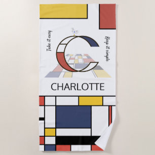 Toalha De Praia Magnífico Neoplasticismo Art Monograma. Letra C