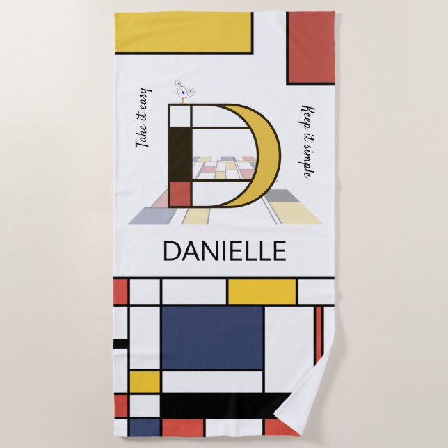 Toalha De Praia Magnífico Neoplasticismo Art Monograma. Letra D (Frente)