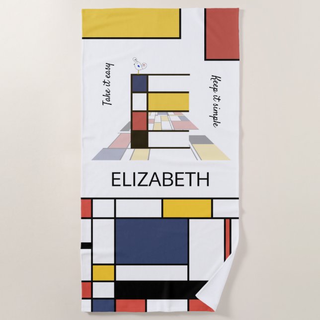 Toalha De Praia Magnífico Neoplasticismo Art Monograma. Letra E (Frente)
