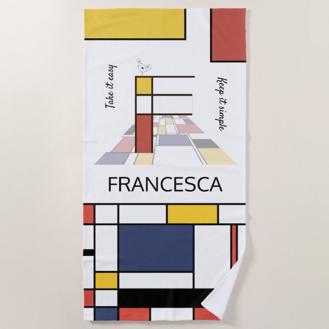 Toalha De Praia Magnífico Neoplasticismo Art Monograma. Letra F (Frente)