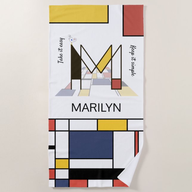 Toalha De Praia Magnífico Neoplasticismo Art Monograma. Letra M (Frente)