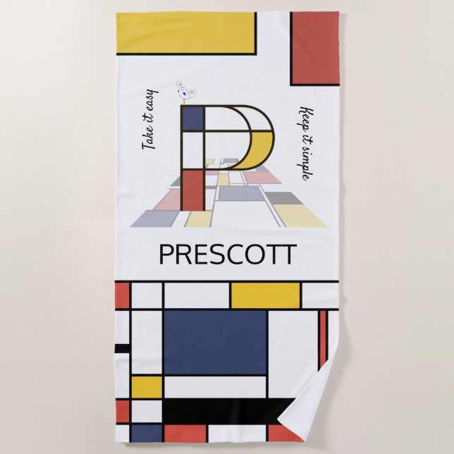 Toalha De Praia Magnífico Neoplasticismo Art Monograma. Letra P (Frente)