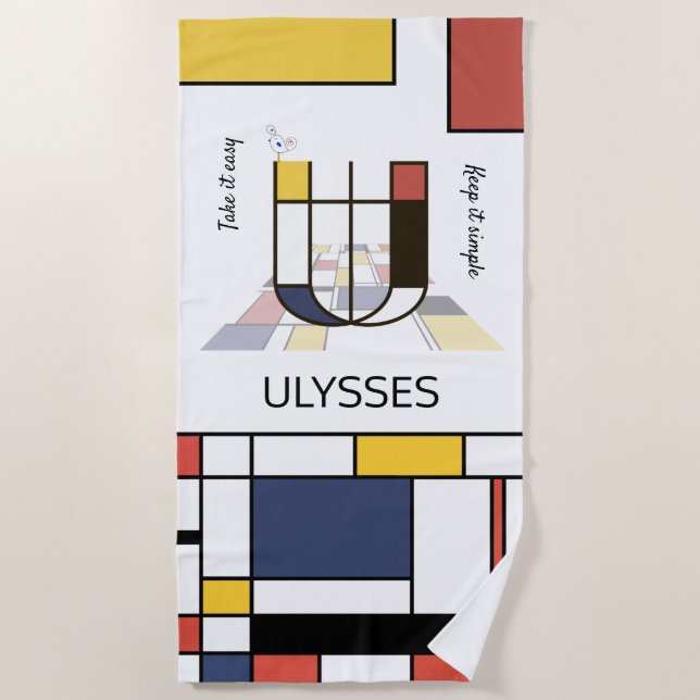 Toalha De Praia Magnífico Neoplasticismo Art Monograma. Letra U (Frente)