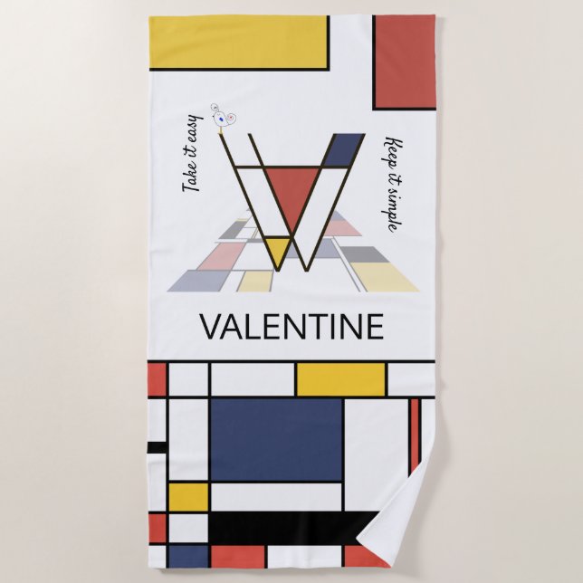 Toalha De Praia Magnífico Neoplasticismo Art Monograma. Letra V (Frente)
