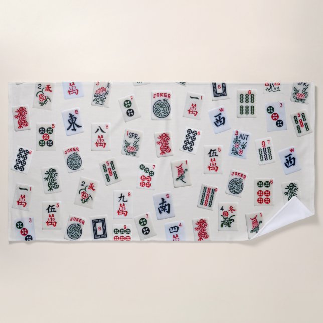 Toalha De Praia MahJong azulejo fotografia sobre fundo do crachá  (Frente)