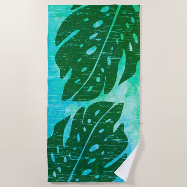 Toalha De Praia Maikai havaiano Monstera Leaf Tie-Dye Blend Green (Frente)
