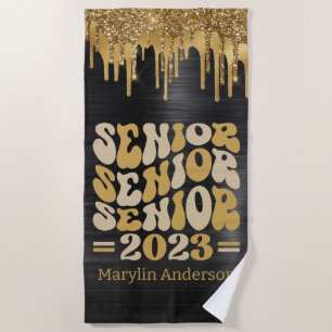 TOALHA DE PRAIA MAIS VELHO 2023 BLACK & DOURADO GLITTER DRIP PERSO