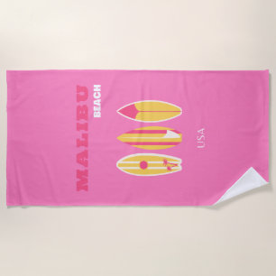 Toalha De Praia Malibu, Malibu Beach, California, Preppy, Pink