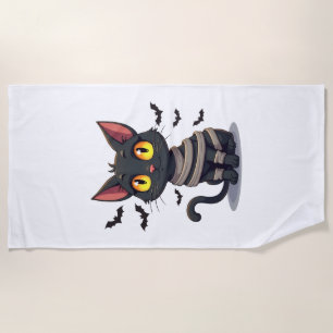 Toalha De Praia Mamãe Gato Gatinho Halloween