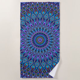 Toalha De Praia Mandala Boho Blue Teal Purple Peacock Vibrante