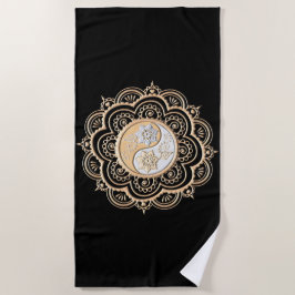 Toalha De Praia Mandala Dourado e Prateado